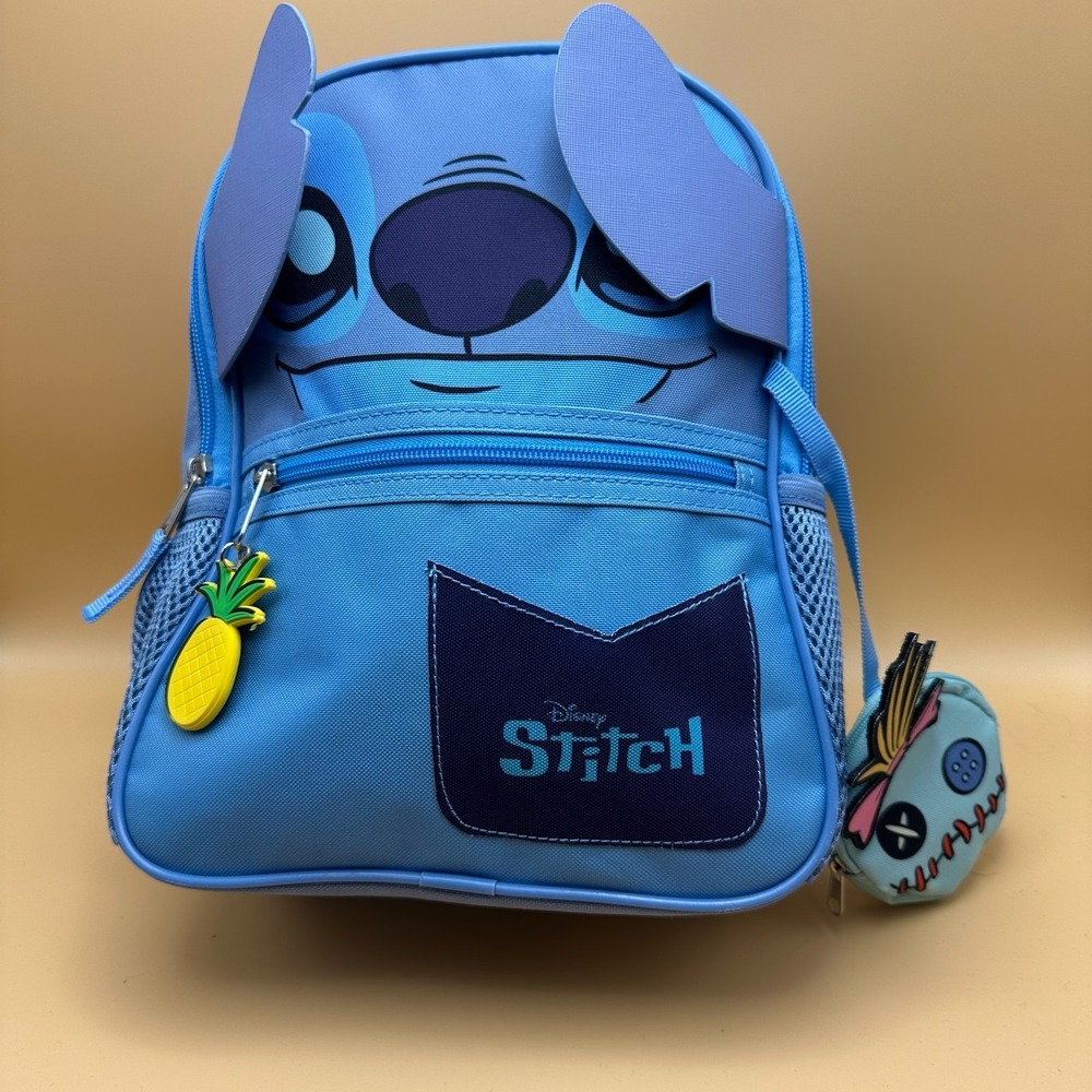 Bioworld Disney Stitch Backpack Blue 13" School Book Bag 3D Ears Water Bottle